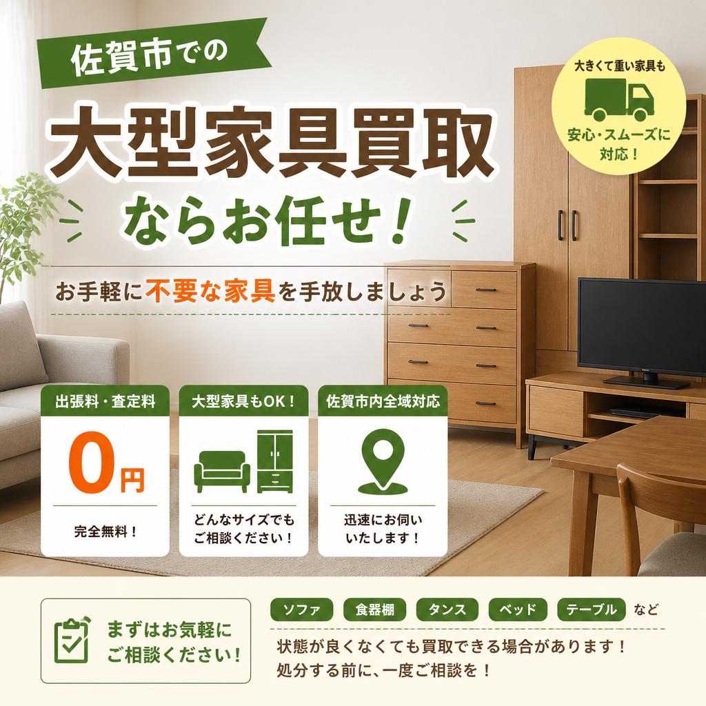 佐賀市での大型家具買取ならお任せ！お手軽に不要な家具を手放しましょう