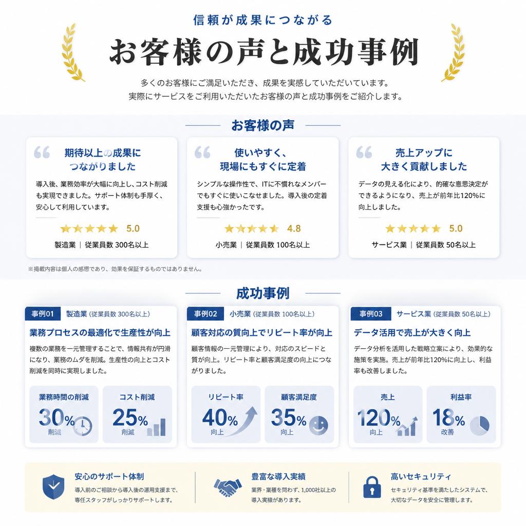 過去のお客様の声と実績